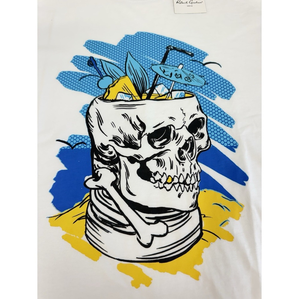 NWT Robert Graham Graphic Skull Cocktail Mug Cotton White Men's Size LARGE $98